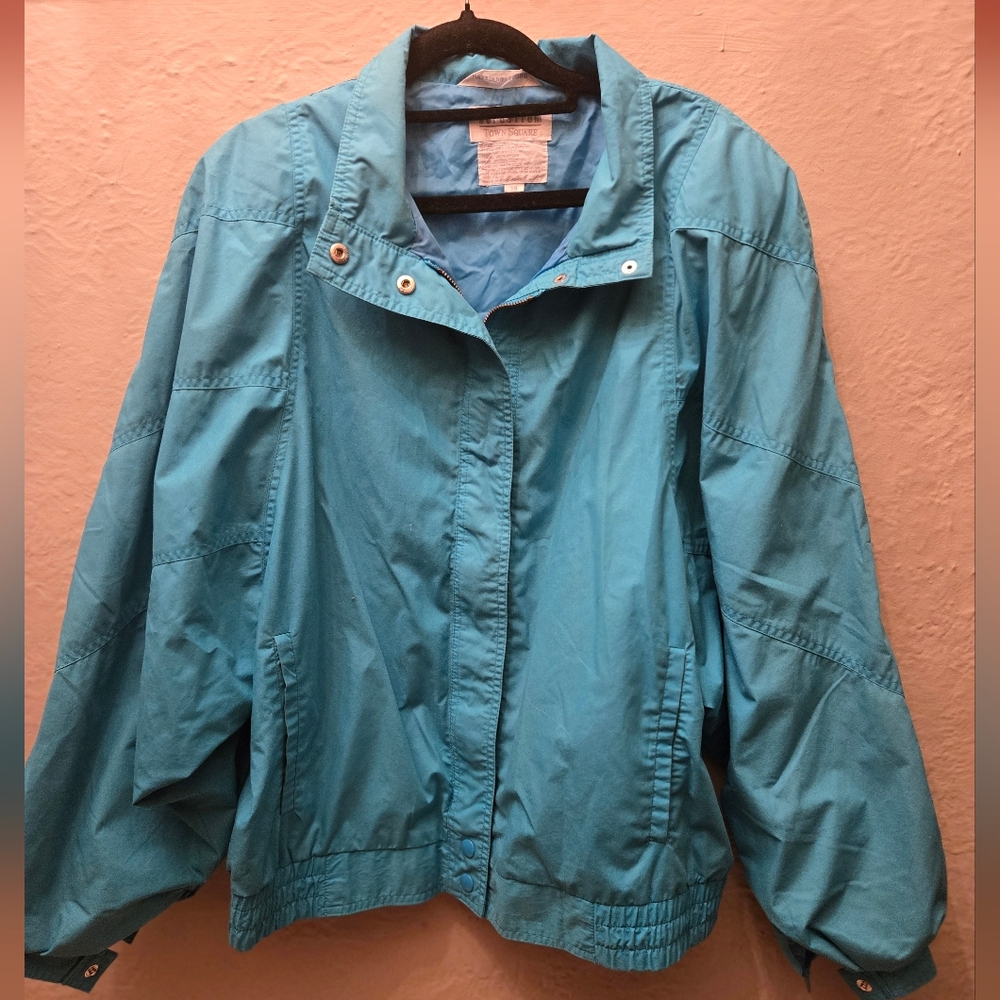 Vintage Nordstrom Town Square Teal Windbreaker Jacket 90s Size 14 L XL